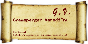 Gremsperger Varsány névjegykártya